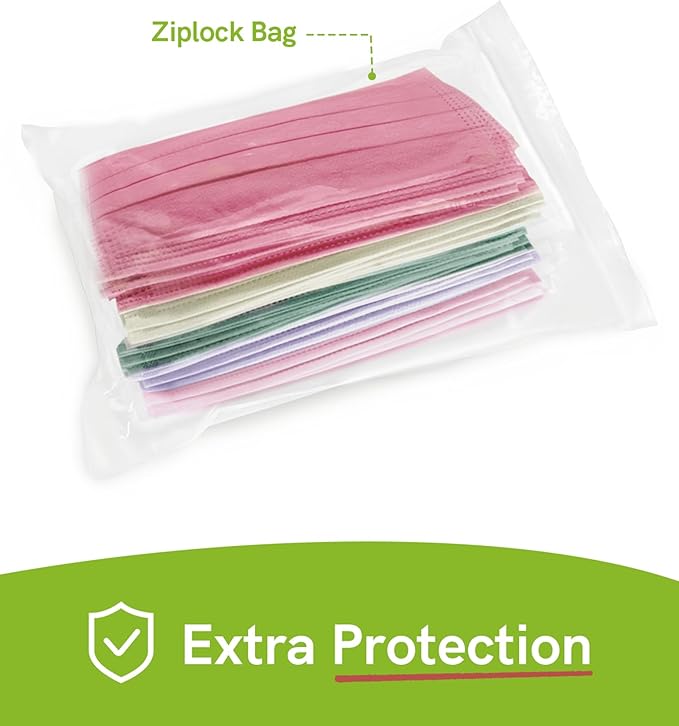 FriCARE Disposable Face Masks, 3-Ply ASTM Level 3 Medical Grade, FSA/HSA Eligible, Breathable & Comfortable for Allergy/Sun Protection, 50 Pack Berry Orchard