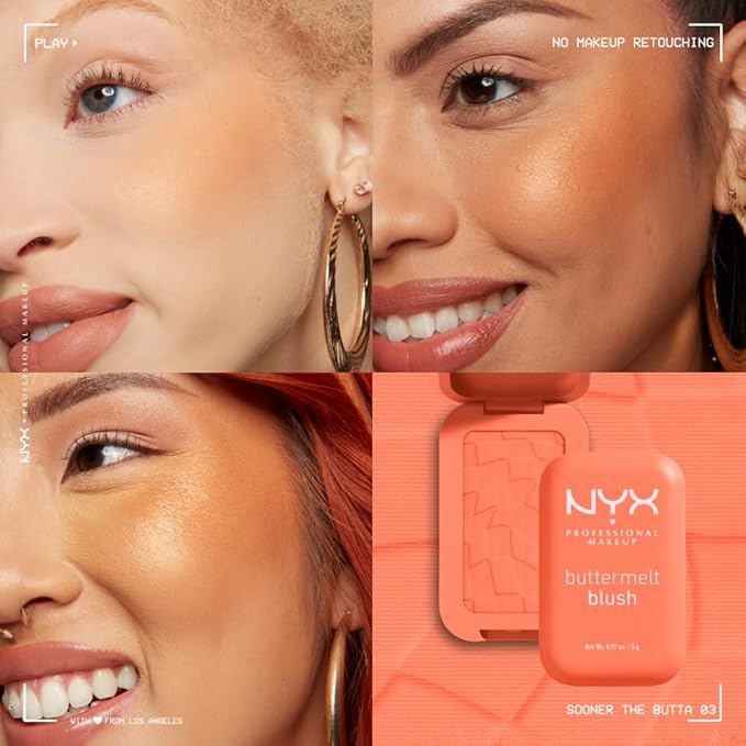 NYX PROFESSIONAL MAKEUP Buttermelt Powder Blush, Fade and Transfer-Resistant Blush, Up to 12HR Make Up Wear, Vegan Formula - Sooner The Butta