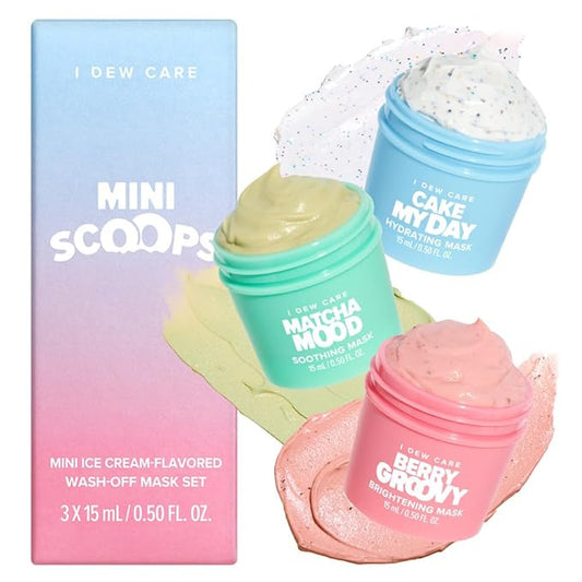 I DEW CARE Wash Off Face Mask Skincare Gift Set - Mini Scoops | Facial Masks, Matcha, Hyaluronic Acid, Korean Self Skincare, Facial Treatment, Vegan, Cruelty-Free, Exfoliating, Soothing, Pore Mask