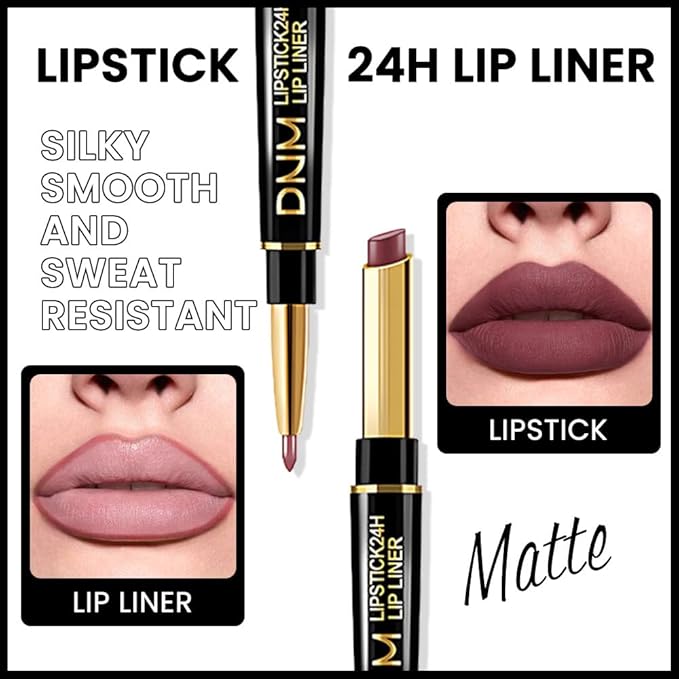 BINGBRUSH 3Pcs Double Ended Rose Chocolate Burgundy Red Matte Lip Liner and Lipstick Makeup Combo Set for Women,Lipliner 24 Hours Original Waterproof Long Lasting Lip Stains Pencil Kit Set