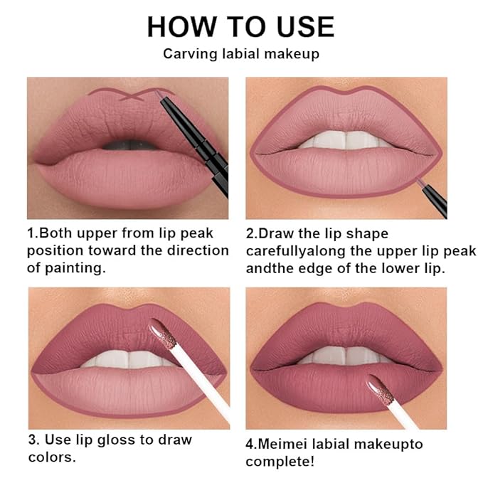 evpct 3Pcs Antique Rose Nuetral Hot Mauve Matte Lip Liner & Liquid Lipstick Stain Makeup Set for Women, Lip Liner Stain Long Lasting Waterproof Smudge Proof, Cruelty Free Lip Makeup 24 hours originale