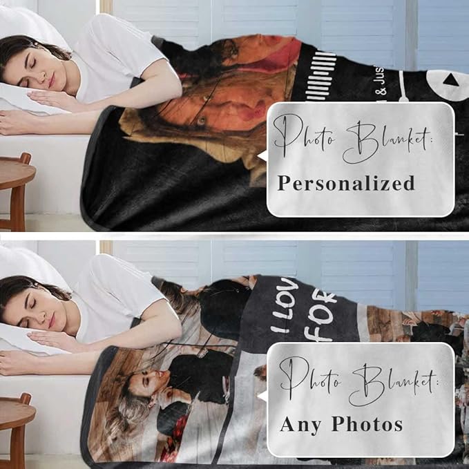 Ships Next Day-Printed in USA, Spotify Code Music Blanket with Photo for Boyfriend and Girlfriend Gifts, Picture Blankets Wife Birthday Photo Gifts
