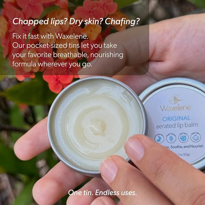 Waxelene Original Aerated Lip Balm Tin, Best Lip Balm Ever Organic Calming Multipurpose Ointment Baby Eczema Dry Sensitive Skin Body Face Moisturizer