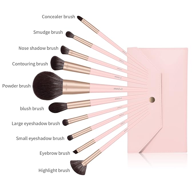 MSQ Make Up Brushes 10Pcs Makeup Brush Set Foundation Brush Blending Brush (Pink)