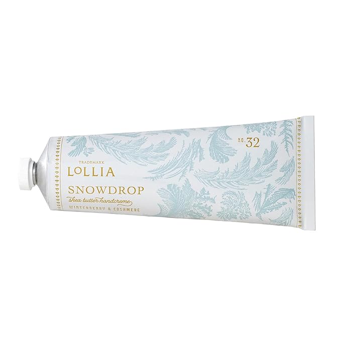 LOLLIA Snowdrop Handcreme, 4 oz, 113 g, Winterberry & Cashmere Fragrance, Luxury Shea Butter & Cocoa Butter Hand Moisturizer, Scented Hand Cream, Lotion for Women
