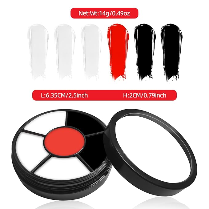 Go Ho Black White Red Face Paint,Washable Formula Cream Clown Face Paint,Halloween Face Body Paint SFX Makeup Palette,Professional Clown Makeup for FX Cosplay Costumes