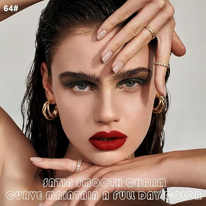 AMY'S DIARY 2Pcs Brick Red Matte Lip Liner and Lipstick Makeup Set, Warm Red Lip Stain Lip Gloss Matt Liquid Lipstick 24H Long Lasting lapiz labiales mate 24 horas originales larga duracion (64#)