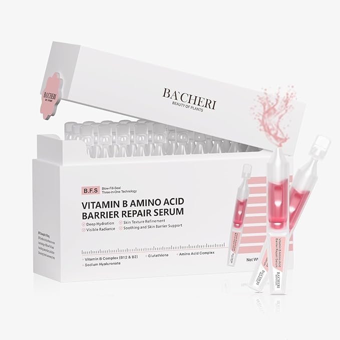 Vitamin B Amino Acid Barrier Support Face Serum - Preservative-Free Ampoule with B12, Hyaluronic Acid and Glutathione for All Skin, Especially Sensitive, Dry and Fragile Skin (1.5ml)30 Vials