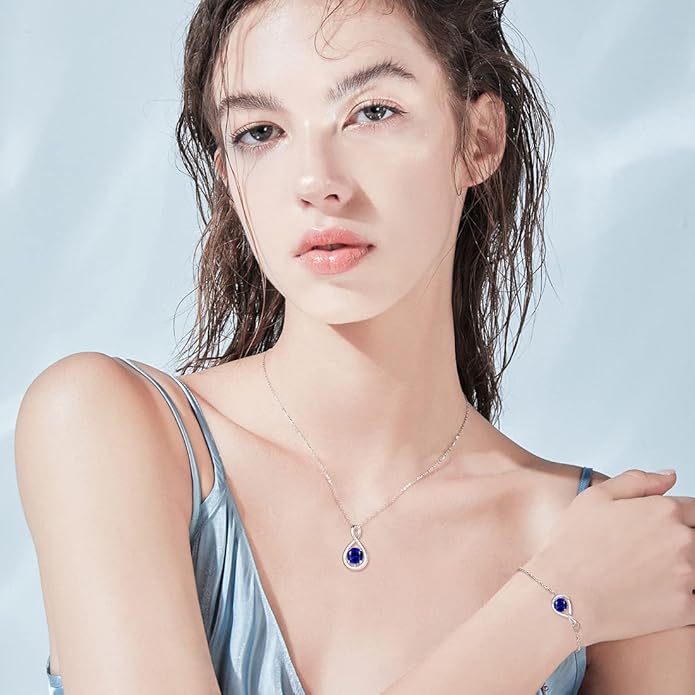 FANCIME Birthstone Necklaces for Women Fine Jewelry Sterling Silver Dainty Infinity Pendant Anniversary Birthday Christmas Gifts for Her Wife Mom Lady Daughter, Chain 16"+2" Extend