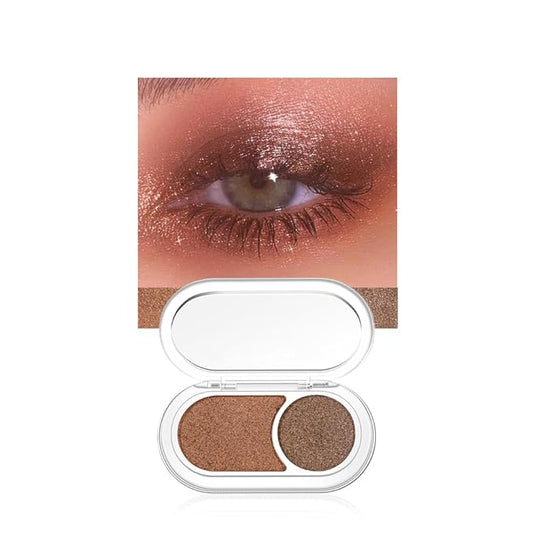 Brownish Red Brown Shimmer Eyeshadow Double Colors Palette, High Pigment Eye Shadow Powder, Blendable Smooth and Texture Waterproof, Smudge-proof, Durable and Long-lasting Makeup Palette 03#