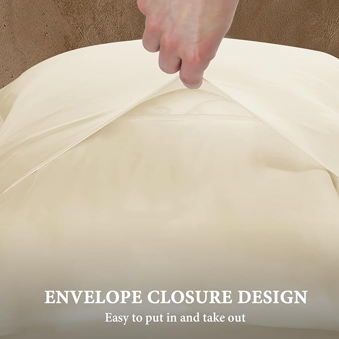 BHZ Satin Goose Down Feather Pillows Queen Size Set of 2 with Beige Satin Pillowcase for Hair and Skin, Cooling Pillow Cases Similar to Silk Pillow Cases, Christmas Decorative Gifts for Women, Mom Men