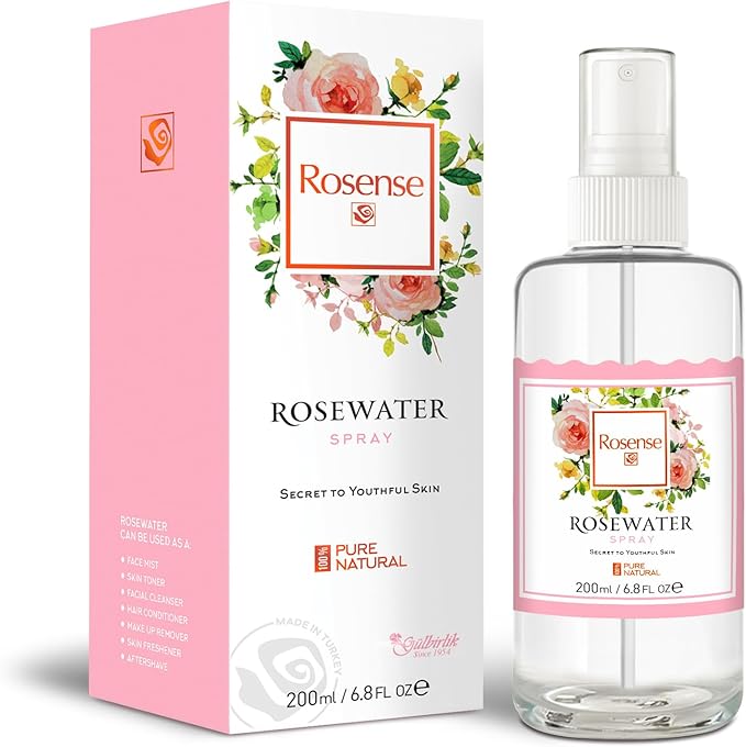 Rosense Glass Bottle Rosewater Hydrating Facial Toner/Rose Water Face Mist 6.8 Oz