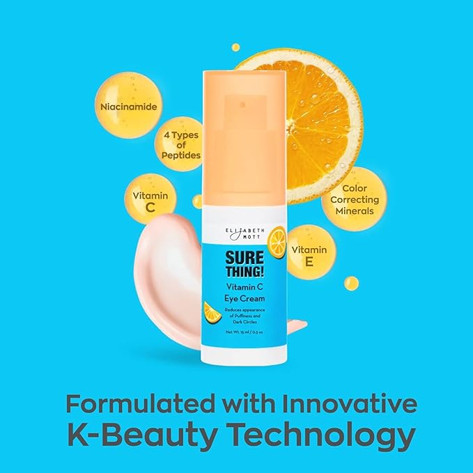 Elizabeth Mott Sure Thing Vitamin C Eye Cream – Hydrating & Brightening Eye Treatment for Dark Circles and Puffiness – Vegan, Fragrance-Free, Cruelty-Free Skincare – 15ml (0.5oz)