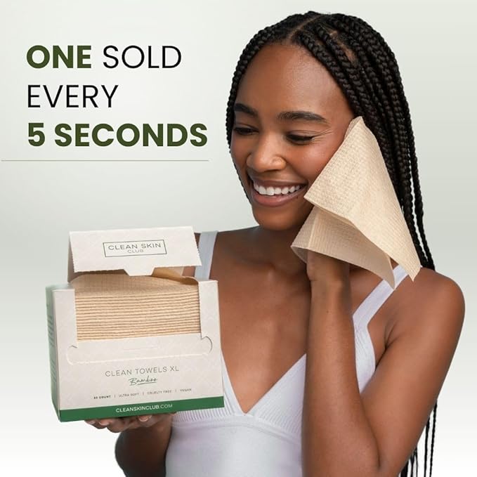 Clean Skin Club Bamboo Viscose Clean Towels XL™, 100% USDA Biobased Face Towel, Disposable Face Towelette, Makeup Remover Dry Wipes, Ultra Soft, 50 Ct, 1 Pack