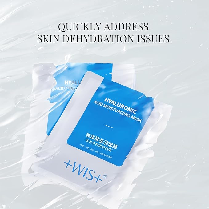 +WIS+ Hyaluronic Acid Sheet Mask 5 EA with Hyaluronic Acid Serum and Vitamin B5, Hydrating Facial Mask for Dry Skin, Anti-Aging Mask to Plump and Repair Dehydrated Skin, Safe on Sensitive Skin