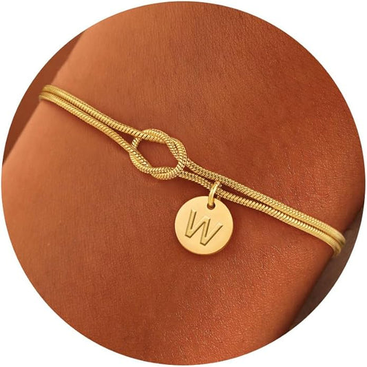 Turandoss Gold Initial Bracelets for Women Girls Gifts - 14K Gold Plated Love Knot Letter A-Z Initial Bracelet Dainty Forever Infinity Bracelet Jewelry Gifts for Women Girls Lover Bridesmaids Friends