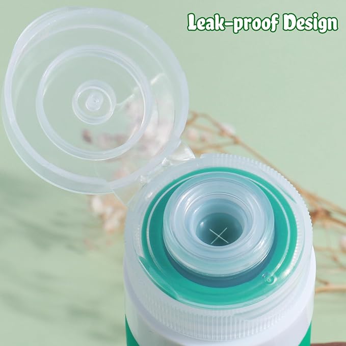 GLAMFIELDS Travel Bottles for Toiletries, 3oz Size TSA Approved Leak Proof Silicone Containers for Shampoo, Conditioner,Easy to Squeeze and Portable, Essentials for Traveling (4 Pack) Green