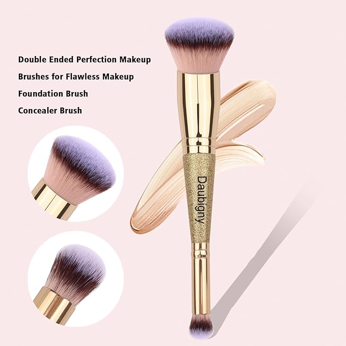 Daubigny Makeup Brushes Dual-ended Foundation Brush Concealer Brush Perfect for Any Look Premium Luxe Hair Rounded Taperd Flawless Brush Ideal for Liquid, Cream, Powder,Blending, Buffing,Concealer