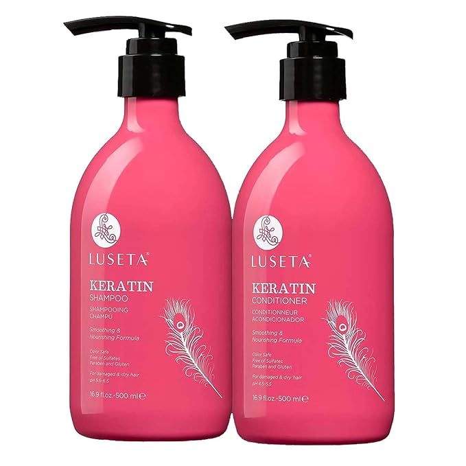 Luseta Keratin Shampoo and Conditioner for Color Treated Damaged & Dry Hair, Keratin Hair Treatment for Smoothing& Nourishing, Free of Sulfates, Paraben and Gluten 2 X 16.9Oz