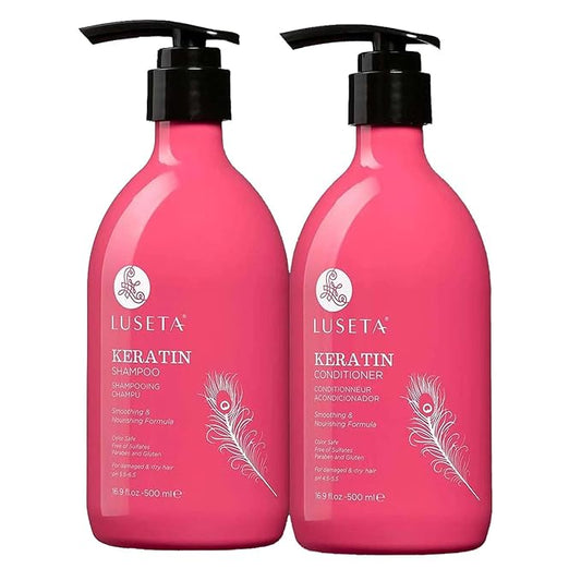 Luseta Keratin Shampoo and Conditioner for Color Treated Damaged & Dry Hair, Keratin Hair Treatment for Smoothing& Nourishing, Free of Sulfates, Paraben and Gluten 2 X 16.9Oz