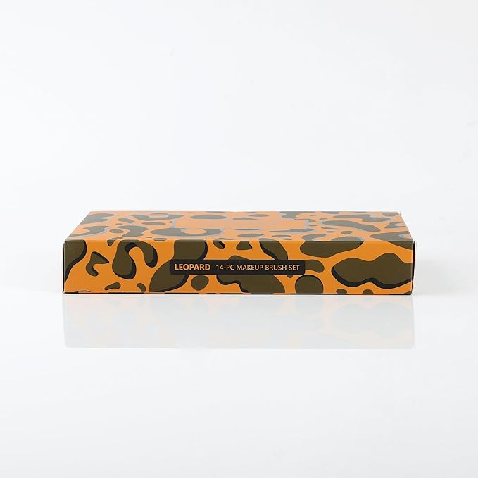 Docolor Makeup Brushes Leopard 14pcs Premium Synthetic Foundation Powder Concealers Eye shadows Blush Makeup Brush Set with 4pcs Makeup Puffs