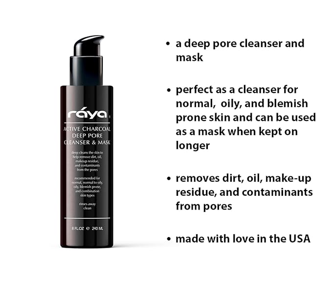 Raya Active Charcoal Deep Pore Facial Cleanser and Mask (121) | Deep Pore Cleansing Fluid for Combination, Oily, and Blemished Skin | Can Be Used as a Deep Pore Detox Mask for Combination Skin