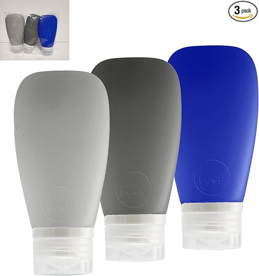 Leak Proof Silicone (Soft) Refillable Bottles 3oz-90 ml Travel Squeeze Bottles for Toiletries, TSA Size Containers for Lotions, Shampoos, Soaps, Sanitizer (3-Pack) Men or Women