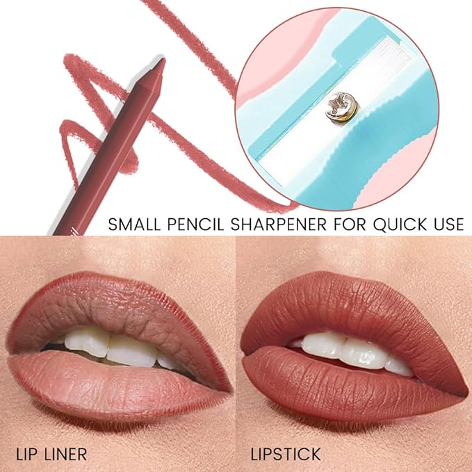 evpct 1Pcs Reddish Brown Matte Long Lasting Lip Liner Pencils Makeup for Shaping & Sculpting Lips, No Transfer Long Wear Waterproof Pigmented Lip Liner lipliners Crayon Lipstick Pencil Sharpener 10