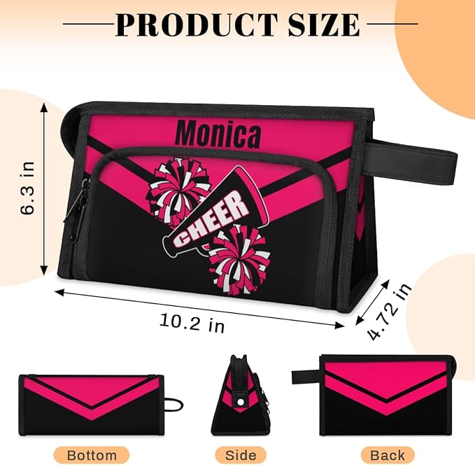 Custom-Makeup-Bag Personalized Travel Toiletry Bag Text Customized Cheer Makeup Bags Cosmetic Bags for Women With Divider & Handle Pink