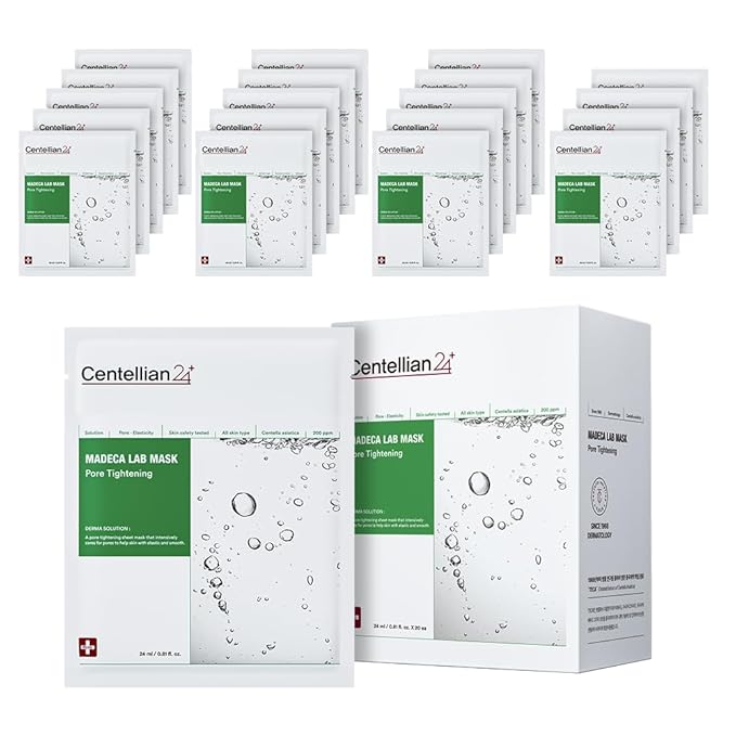 CENTELLIAN 24 Madeca Mask (Pore Tightening, 20pc) - Face Mask Sheet for Pore Minimizing, Sebum Control with Centella Asiatica, TECA, Niacinamide. Korean Skin Care for Men Women by Dongkook