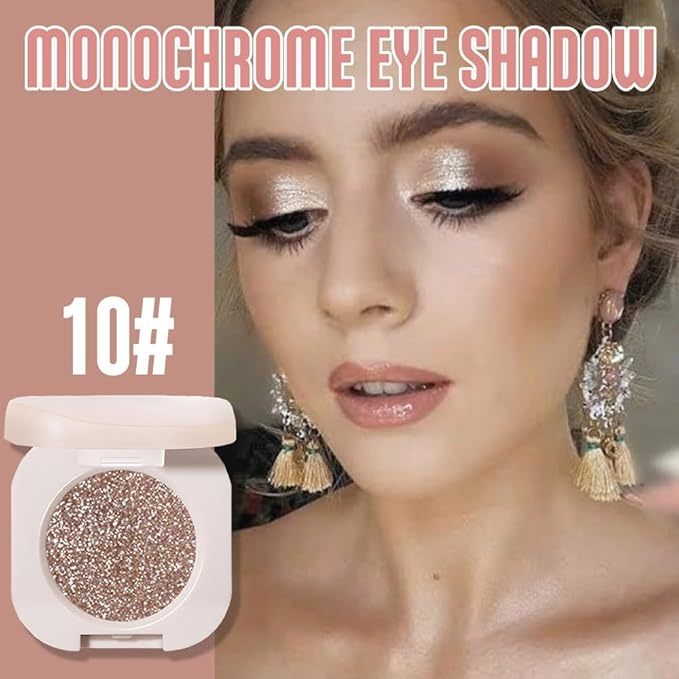 Glitter Shimmer Sparkle Eyeshadow Palette Makeup for Older Women, Glitter Light Brown Shimmer Metallic Holographic Multichrome Cream Iridescent Single Monochrome Eye Shadow Makeup, 10