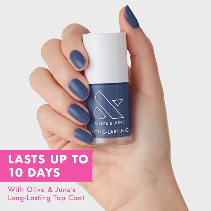 Olive & June Long Lasting Nail Polish | Gel-Like Finish No Lamp Needed | Lasts up to 10 days |Salon-Quality Color at Home |15-Free Vegan Cruelty-Free Chip-Resistant Shine |Social Studies Gunmetal Blue
