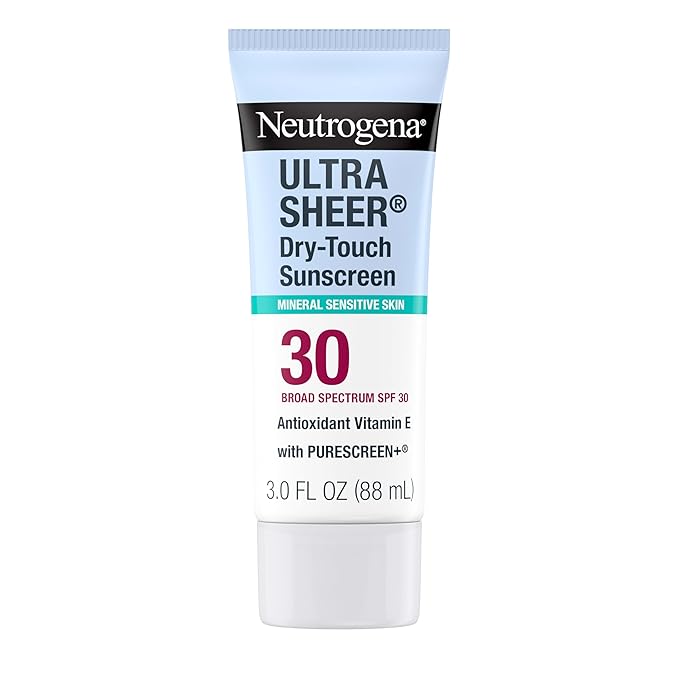 Neutrogena Ultra Sheer Dry-Touch Mineral Sunscreen For Face & Body, SPF 30 Broad-Spectrum UVA/UVB Protection, Titanium Dioxide & Zinc Oxide Sunscreen, Oxybenzone-Free, 3.0 fl. oz