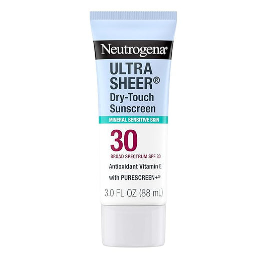 Neutrogena Ultra Sheer Dry-Touch Mineral Sunscreen For Face & Body, SPF 30 Broad-Spectrum UVA/UVB Protection, Titanium Dioxide & Zinc Oxide Sunscreen, Oxybenzone-Free, 3.0 fl. oz