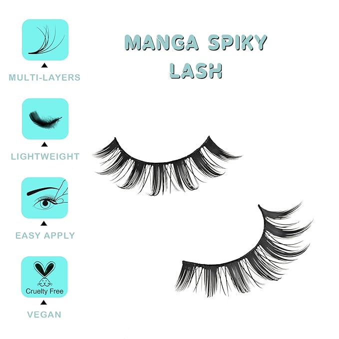 Manga Lashes Natural Anime Lashes Doll Spiky Eyelashes Mink Cosplay Eye Lashes Short Manhwa Lash Pack Strip Eyelash (Manga Lash | 8-16mm)