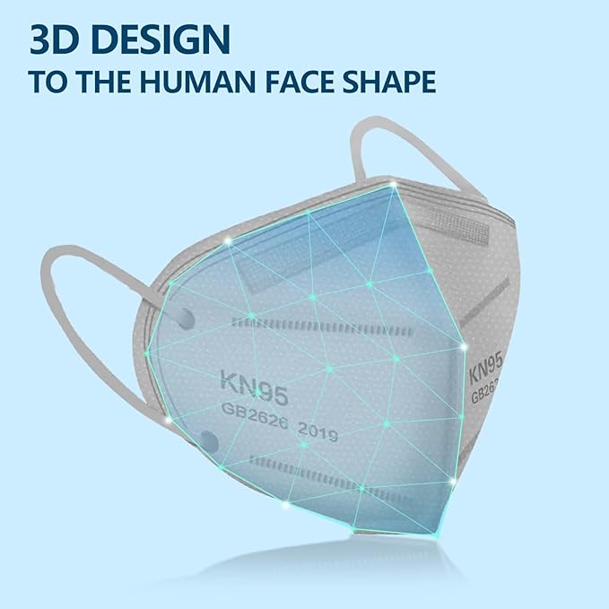 50PCS KN95 Face Masks Breathable Disposable Mask 5 Layer Cup Dust Safety Filter Efficiency≥95% with Elastic Ear Loops and Nose Bridge Clip(Grey)