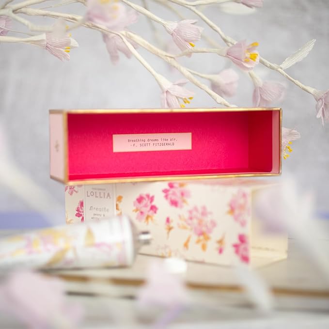 LOLLIA Breath Handcreme, 4 oz, Peony & White Lily Scented Hand Cream for Women, Moisturizing Lotion for Dry Hands, Quick Absorbing Shea Butter & Cocoa Butter, Luxury Purse Essentials