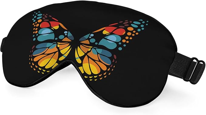 Red Blue Yellow Butterfly Silk Eye Mask Sleep Mask Exquisite Mysterious Butterfly Black Eye Mask with Adjustable Strap Lightweight for Women Work Travel Night Sleep