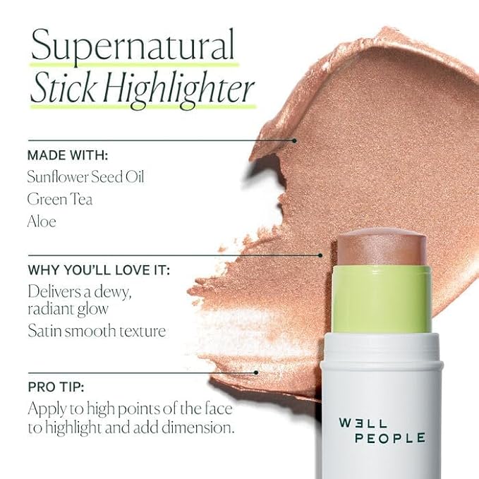 Well People Supernatural Stick Highlighter, Highlight Stick For Hydrated, Dewy Skin, Use On Lips, Cheeks & Eyelids, Vegan & Cruelty-free, Rose Glow