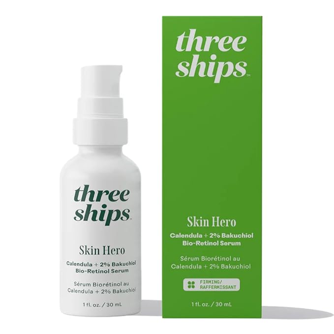 Three Ships - SkinHero Calendula + 2% Bakuchiol Bio-Retinol Serum | Firm, Soothe, Hydrate Skin | Cruelty-Free, Vegan, Paraben-Free, Sensitive Skin Safe (1 fl oz | 30 mL)