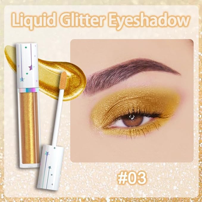 evpct Liquid Shimmery Glitter Eyeshadow Eyeliner, High Pigment Colored Metallic Eyeshadow Stick Eyeliner, Waterproof Long Lasting Sparkle Eye Makeup Set for Women, 03# Ochre