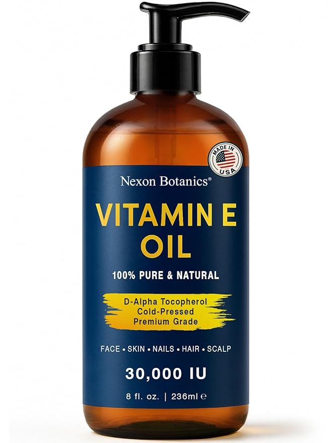 Nexon Botanics Vitamin E Oil 8 fl oz - 30,000 IU - Natural Moisturizer for Skin, Scars, Face & Stretch Marks - Made with d-Alpha Tocopherol & Sweet Almond Oil