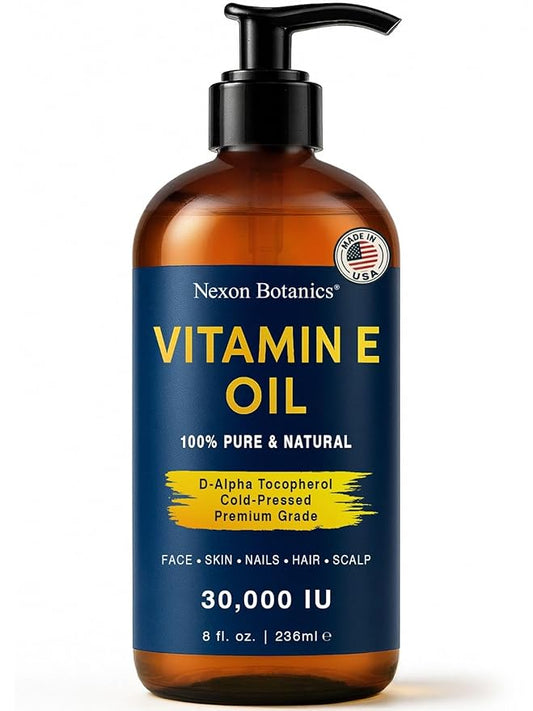 Nexon Botanics Vitamin E Oil 8 fl oz - 30,000 IU - Natural Moisturizer for Skin, Scars, Face & Stretch Marks - Made with d-Alpha Tocopherol & Sweet Almond Oil