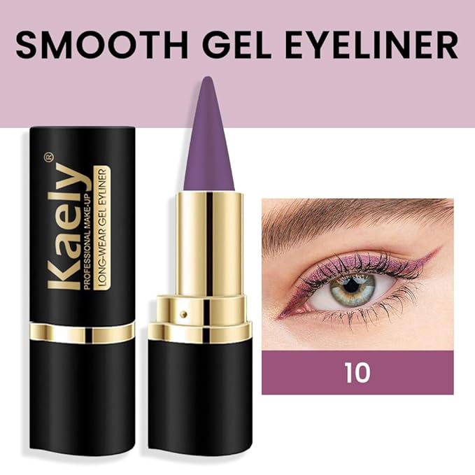 Kaely Light Purple Gel Eyeliner Pencil,Waterproof Smudge Proof Eye Liner Pen,Cat Eye Goth Halloween Makeup,Eye Black Face Paint Lipstick Crayon,Color Colorful Eyeliner Eyeshadow Stick,10
