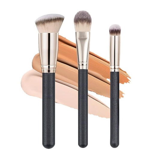 Makeup Brushes, Raffaello 3Pcs Foundation Brushes for Liquid Makeup, Professional Kabuki Foundation Brushes Set for Blending Liquid Cream Flawless Powder Cosmetics Buffing Stippling Concealer