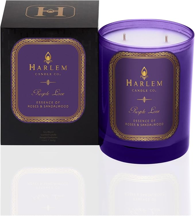HARLEM CANDLE CO. Purple Love - Luxury Scented Soy Candle, 11 oz - 80-Hour Burn Time | Rose, Sandalwood, Apple and Clove | Scented Candles for Home