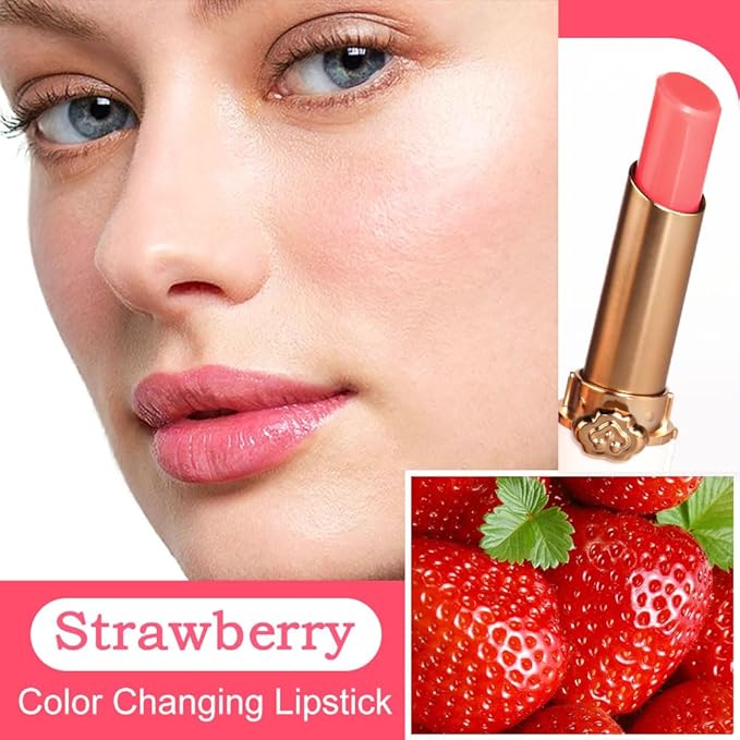 Kaely 2Pcs Strawberry Hydrating Lipstick Tinted Lip Balm, Color Changing PH Lipstick Makeup, Korean Magic Lip Stain Long Lasting Waterproof, labiales magicos 24 horas originales