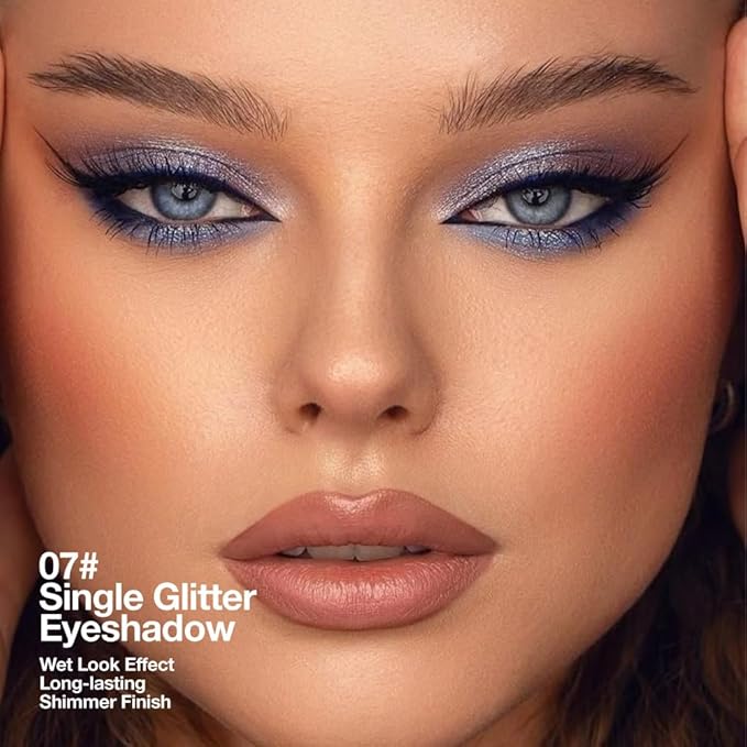 Glitter Shimmer Sparkle Eye Shadow Palette Makeup for Women, Shimmer Blue Glitter Metallic Holographic Iridescent Cream Iridescent Single Monochrome Eyeshadow Makeup