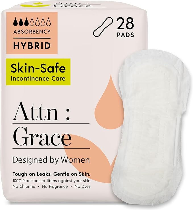 Attn: Grace Hybrid Incontinence Pads for Women, 28-Pack - High Absorbency, Breathable, Plant-Based - Incontinence Pads for Light Bladder Leaks & Sensitive Skin