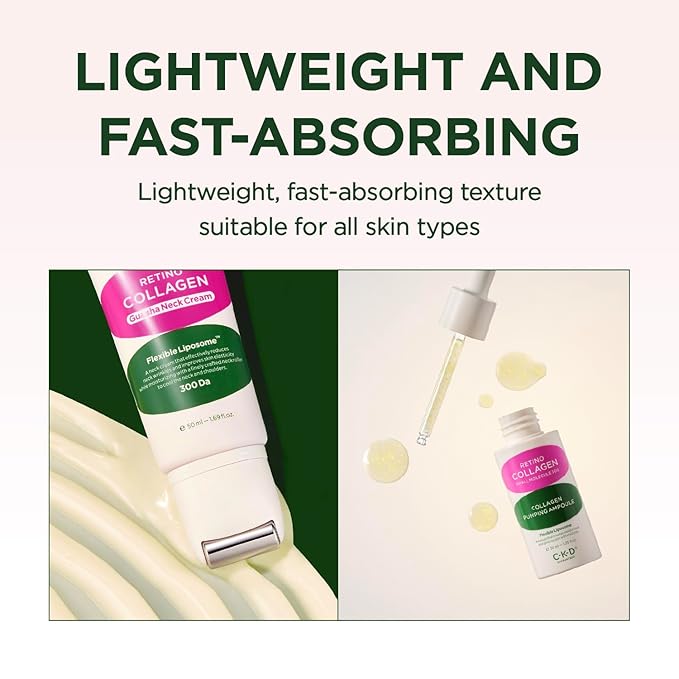 CKD Retino Collagen Gua Sha Neck Cream & Facial Serum Duo Set - Firming, Elasticity Boosting, and Deep Moisturizing. Korean Skincare Gift Set for Special Occasions and Daily Use